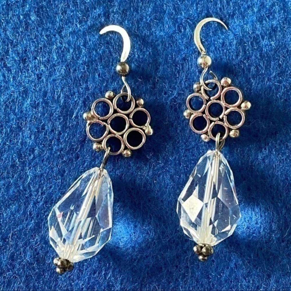925 Sterling Silver Snowflake Filigree Diamond Crystal Ball Drop Earrings NEW - Picture 7 of 15